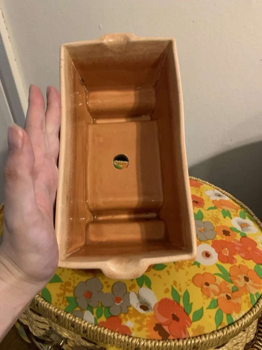 Vintage 1968 McCoy? retro drip glaze ceramic planter peach and orange